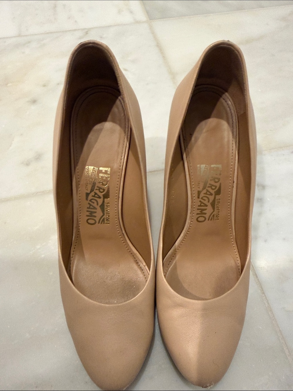 Salvatore Ferragamo Women's Nude Leather wedges
